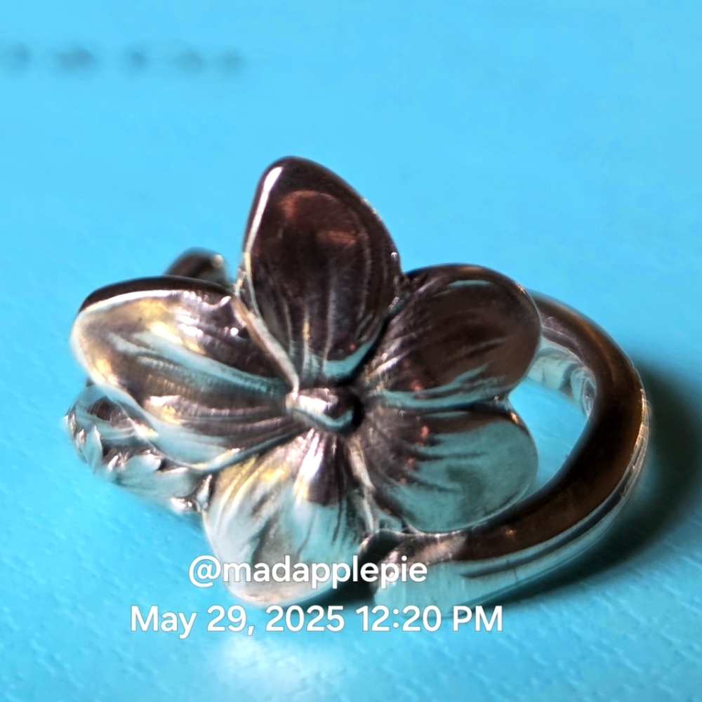 1885 Tiffany & Co. Violet Sterling Silver Spoon Ring  Tiffanys Floral Motif #7